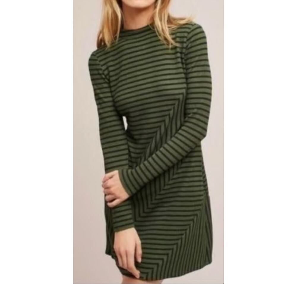 Anthropologie Hutch Gabby Striped Long Sleeve Mini Dress Size XS Black Green